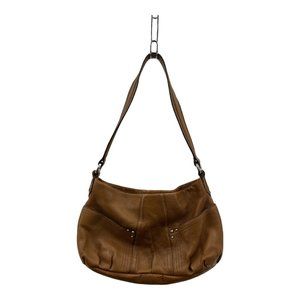 Tignanello Womens Shoulder Bag Brown Leather Studded Top Handle Tote M